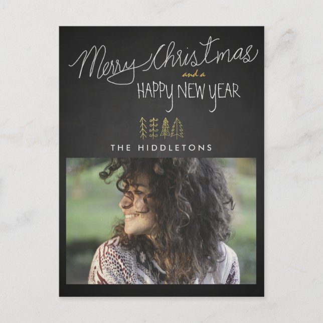 Rustic Chalkboard Typography Holiday Photo Postcard (Front)
