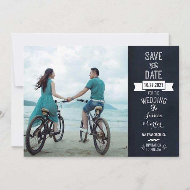 Rustic Chalkboard Typography Photo Save the Date (Front)