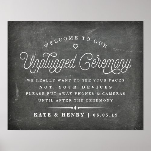 Rustic Chalkboard Unplugged Ceremony Poster 2