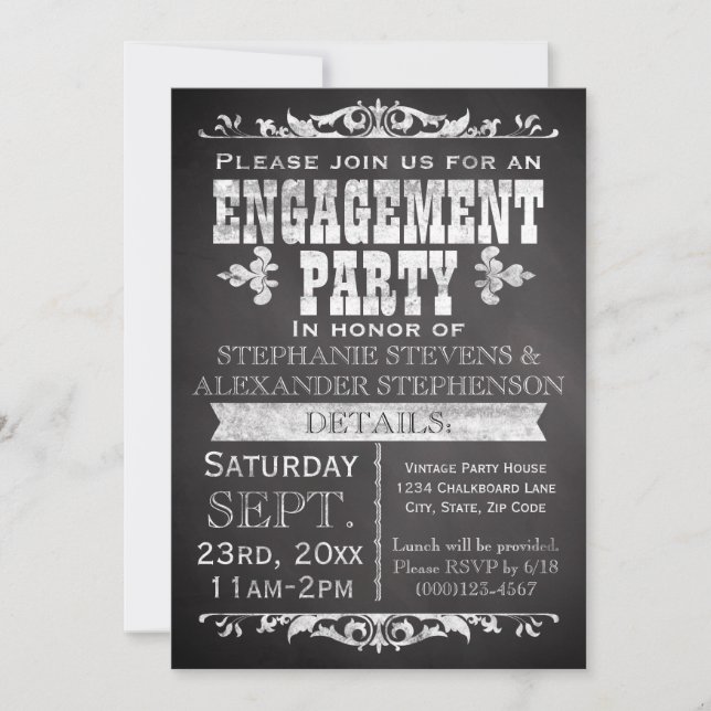 Rustic Chalkboard Vintage Engagement Party Invitation (Front)