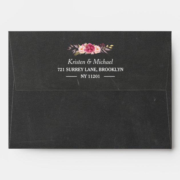 Rustic Chalkboard Vintage Floral 5x7 Wedding Envelope