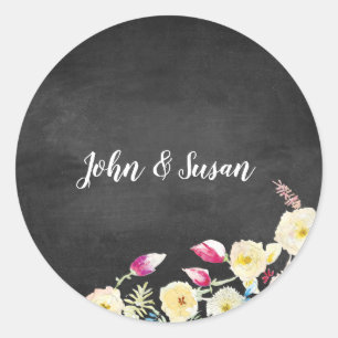 Rustic Chalkboard Vintage Floral Wedding Classic Round Sticker