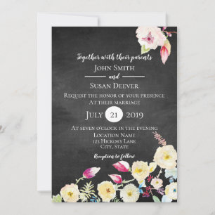 Rustic Chalkboard Vintage Floral Wedding Invitation