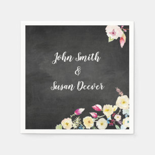 Rustic Chalkboard Vintage Floral Wedding Napkins