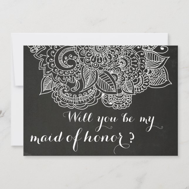 Rustic Chalkboard Vintage Paisley Bridesmaid Invitation (Front)