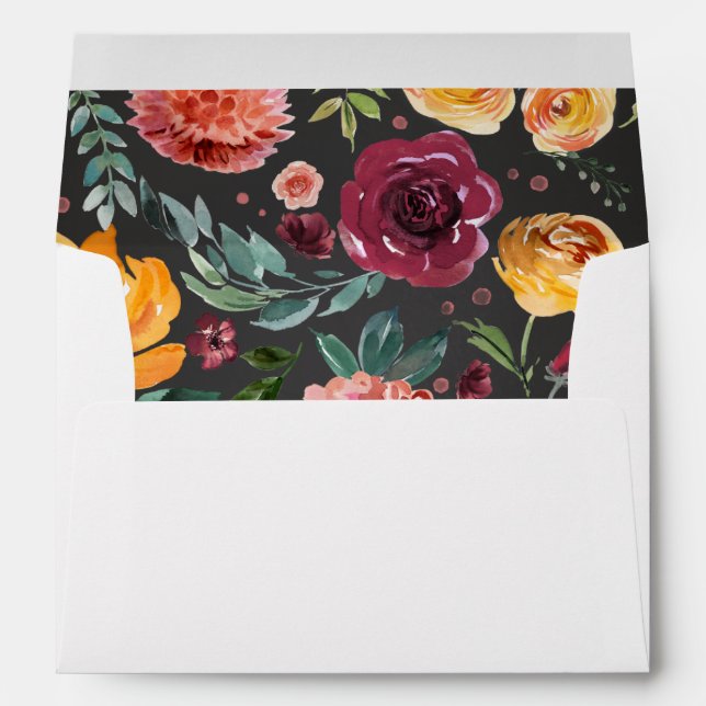 Rustic Chalkboard Watercolor Floral Wedding Envelope (Back (Bottom))