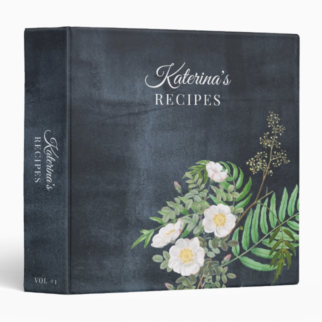 Rustic Chalkboard Watercolor Greenery Roses Recipe 3 Ring Binder (Front/Spine)