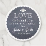 Rustic Chalkboard Wedding Favor Treat Tag<br><div class="desc">Rustic chalkboard wedding favor tags with a graphic scalloped white edge features vintage type and clever wording ideal for guests to take a sweet treat home after the big day.</div>