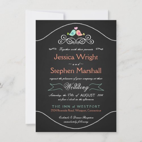 Rustic Chalkboard Wedding LoveBirds Personalized Invites