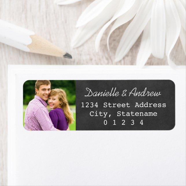 Rustic Chalkboard Wedding Photo Return Address Label (Insitu)