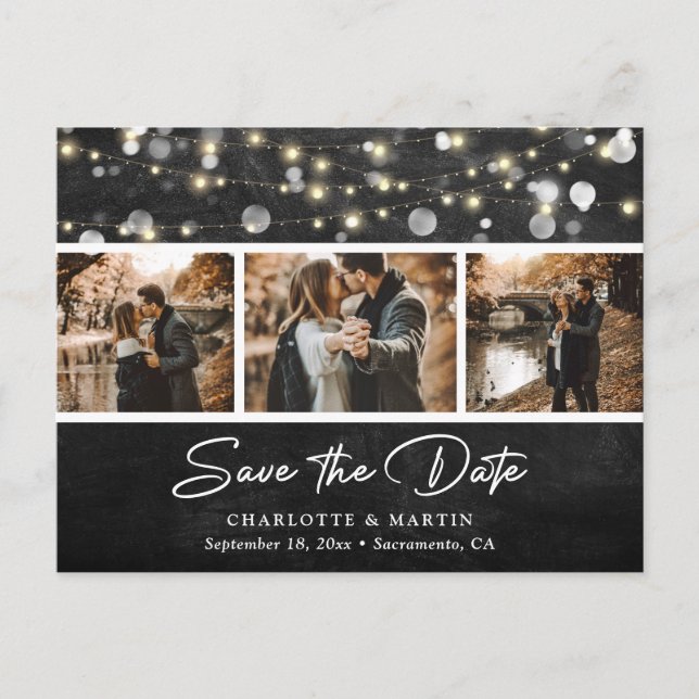 Rustic Chalkboard Wedding Photo Save The Date Announcement Postcard (Front)