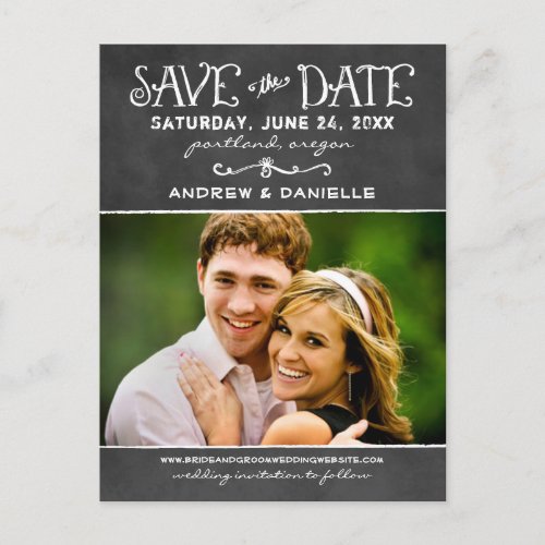 Rustic Chalkboard Wedding Photo Save the Date Announcement Postcard