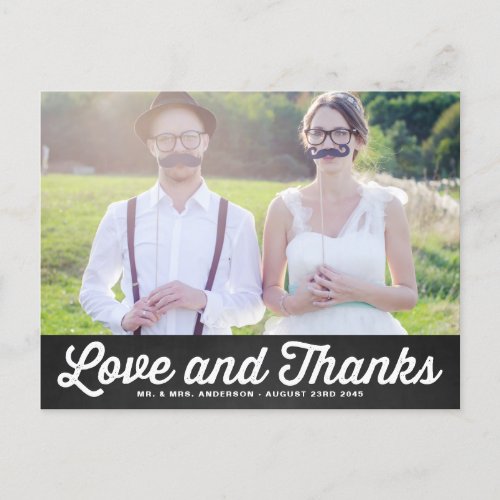 RUSTIC CHALKBOARD WEDDING PHOTO THANK YOU POSTCARD