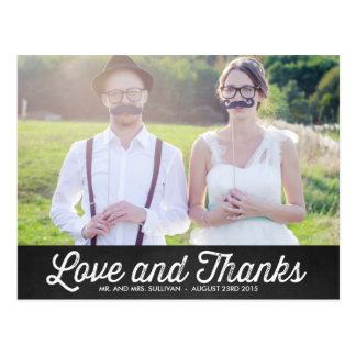 RUSTIC CHALKBOARD WEDDING PHOTO THANK YOU POSTCARD