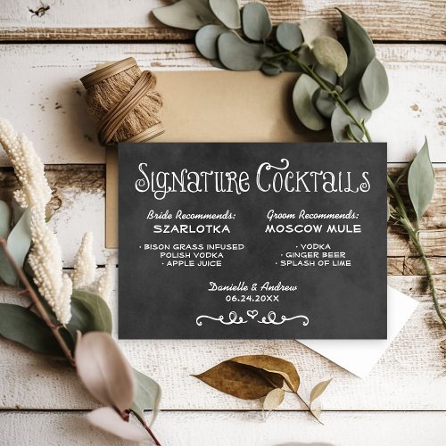 Signature Cocktails Sign | Black Chalkboard Card