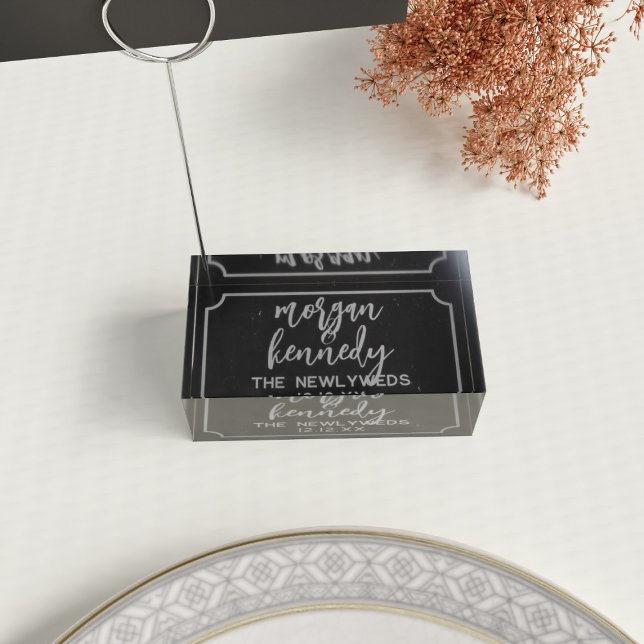 Rustic Chalkboard Wedding Table Card Holder (A rustic chalkboard feel with space for you name, wedding date and new married name)
