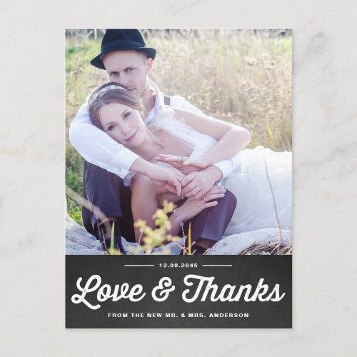 RUSTIC CHALKBOARD  WEDDING THANK YOU POSTCARD