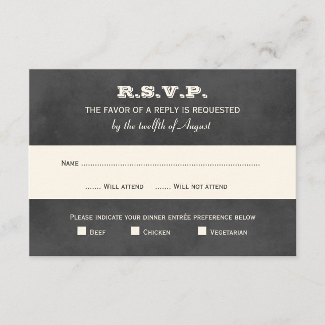 Rustic Chalkboard Wedding Three Meal RSVP Card (Front)