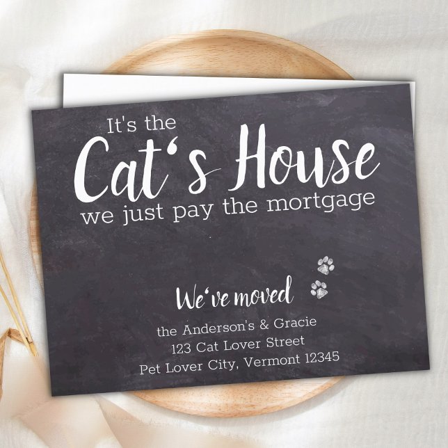 Rustic Chalkboard We've Moved Cat Pet Moving Announcement Postcard (Creator Uploaded)
