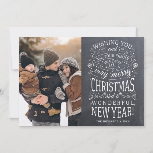 Rustic Chalkboard Wishing Merry Christmas Photo Holiday Card