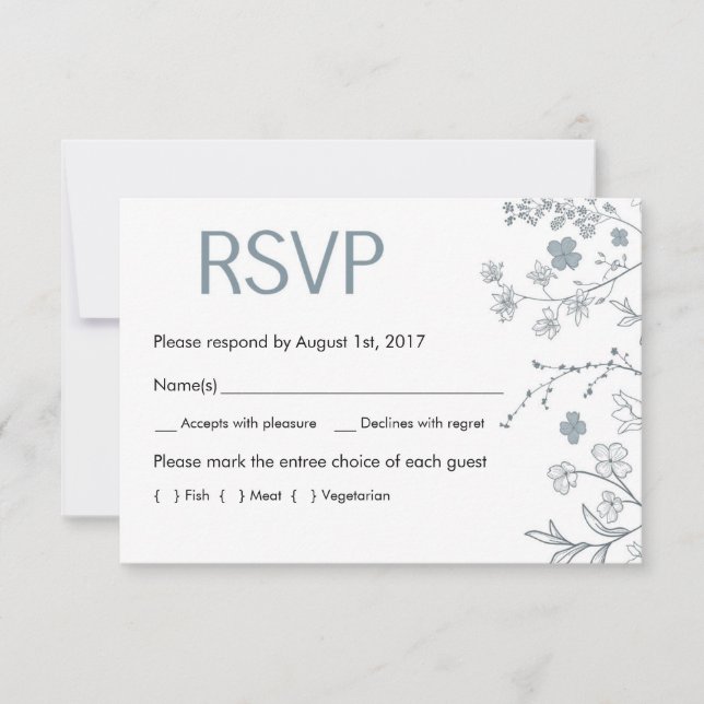 Rustic Chalky Blue & White Floral RSVP Card (Front)