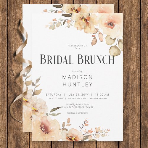 Rustic Champagne Cream Floral Bridal Brunch Invitation