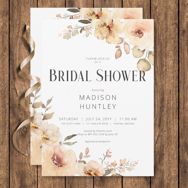 Rustic Champagne Cream Floral Bridal Shower Invitation (Rustic Champagne Cream Floral Bridal Shower Invitation)