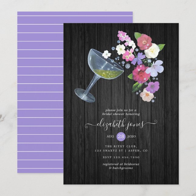 Rustic Champagne floral Bridal Shower Invitation (Front/Back)