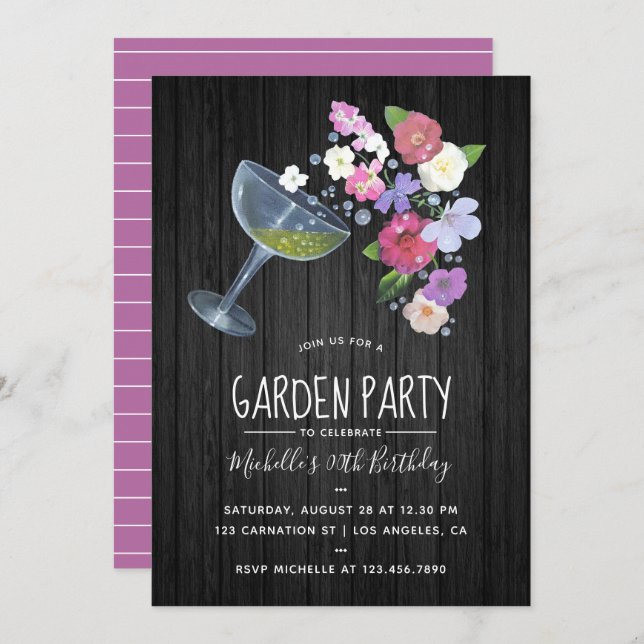 Rustic Champagne floral Garden Party Invitation (Front/Back)