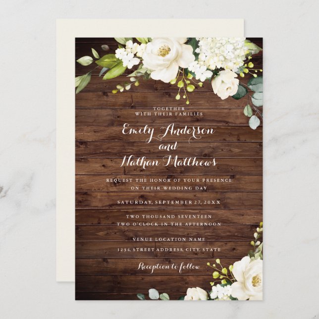 Rustic Champagne Floral Wedding Invitation (Front/Back)