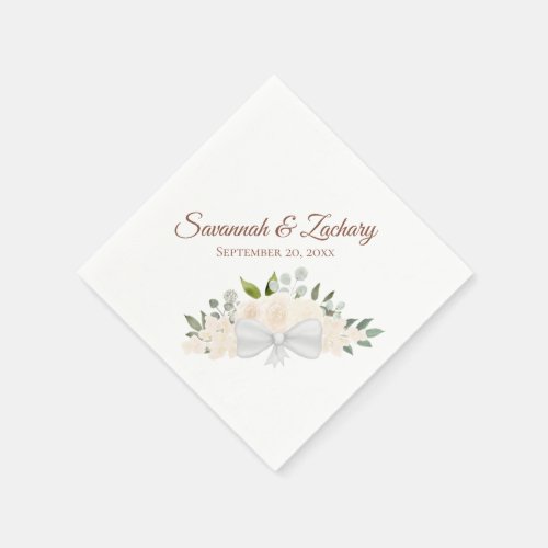 Rustic Champagne Peach Watercolor Floral Wedding Napkins