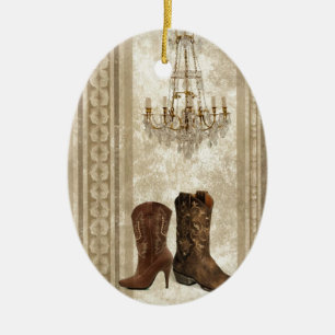 Rustic Chandelier cowboy Western country Ceramic Ornament
