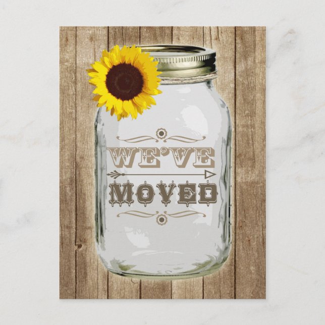 Rustic Change Of Address Mason Jar Sunflower Announcement Postcard (Front)