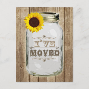 Rustic Change Of Address Mason Jar Sunflower I've Announcement Postcard