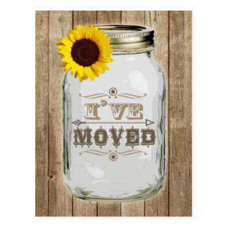 Rustic Change Of Address Mason Jar Sunflower I've Postcard