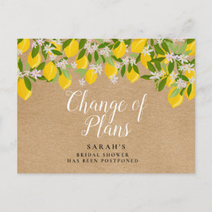 Rustic Change of Plans Postponed Event Lemons Postcard