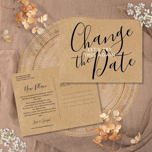 Rustic Change the Date Postponed Cancelled Event Postcard