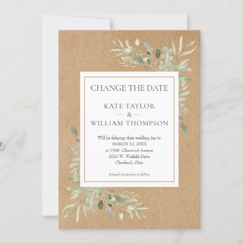 Rustic Change the Date Watercolour Greenery Invitation