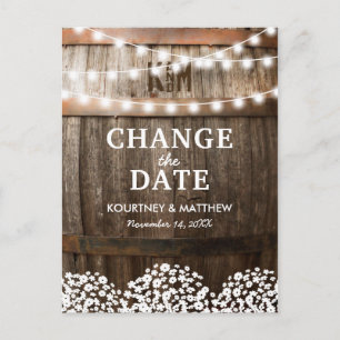 Rustic Change the Date Wedding Postponed Announcement Postcard