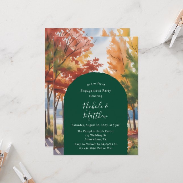 Rustic Changing of the Leaves Engagement Party Invitation (Front/Back In Situ)