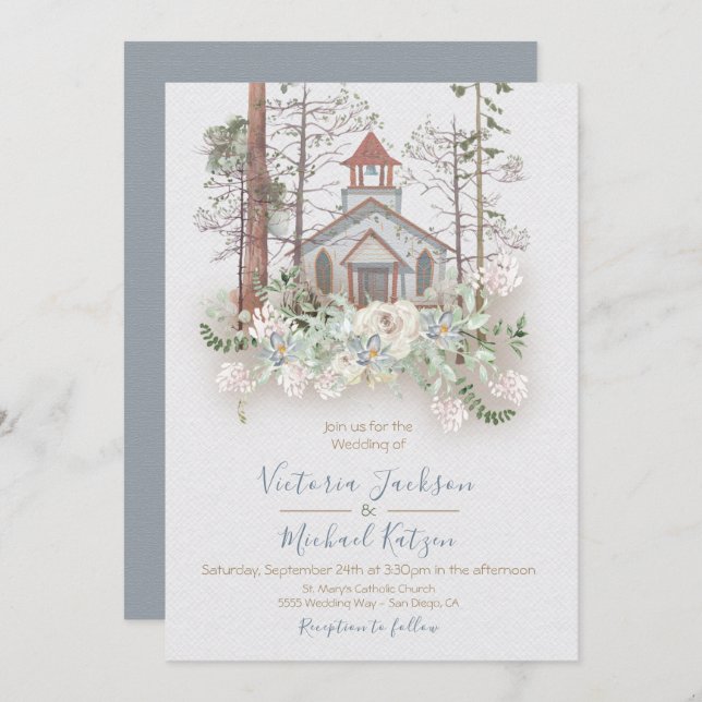 Rustic Chapel in the Woods Wedding invitations (Front/Back)