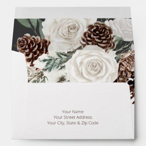 Rustic Charcoal Black Pine Winter Sparkle Wedding Envelope