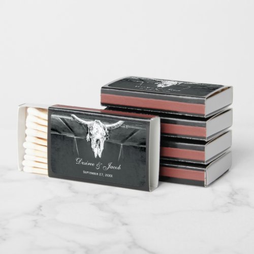 Rustic Charcoal Grey Western Texture Bull Skull Matchboxes