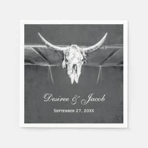 Rustic Charcoal Grey Western Texture Bull Skull Napkins