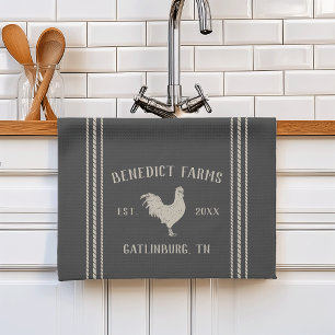 Rustic Charcoal Personalized Farm Name & Town Kitchen Towel