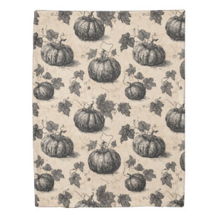 Rustic Charcoal Pumpkin and Vine Fall Duvet Cover