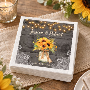 Rustic Charcoal Sunflower Mason Jar Wedding Napkins