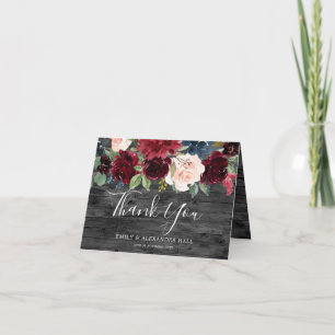 Rustic Charcoal Wood Burgundy Red Wine Wedding Letterpress Thank You Card