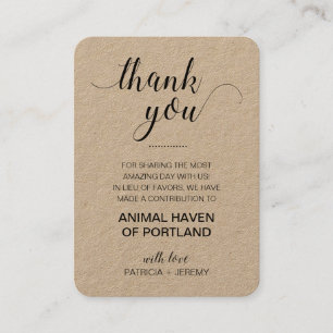Rustic Charity Donation Thank You Wedding Place Card