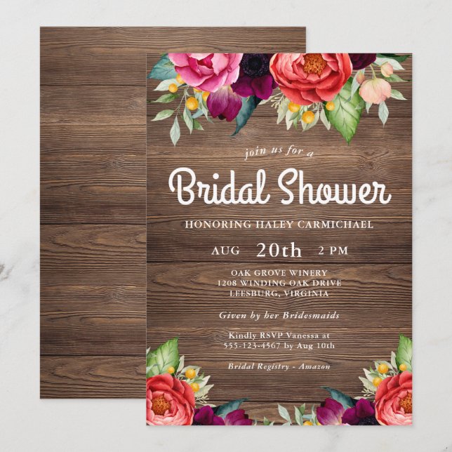 Rustic Charm Barnwood Floral Bridal Shower Invitation (Front/Back)